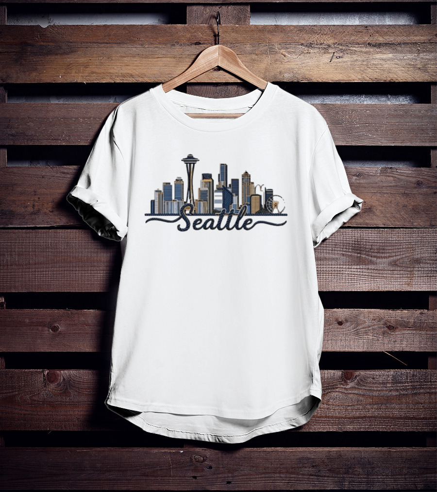 Seattle Skyline Rope Art Space Needle Ferris Wheel Cityscape T-Shirt