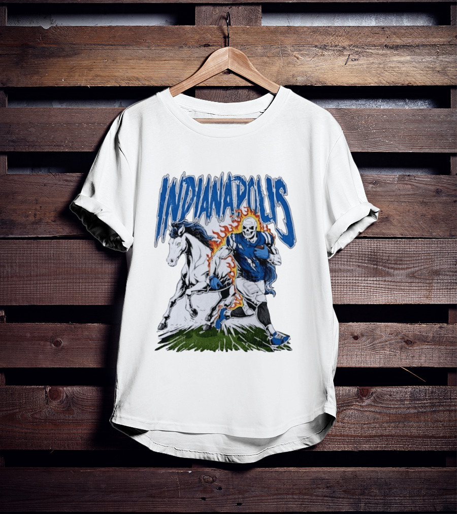 Indianapolis Football Skull And Horse Sports Flame Player Running T-Shirt