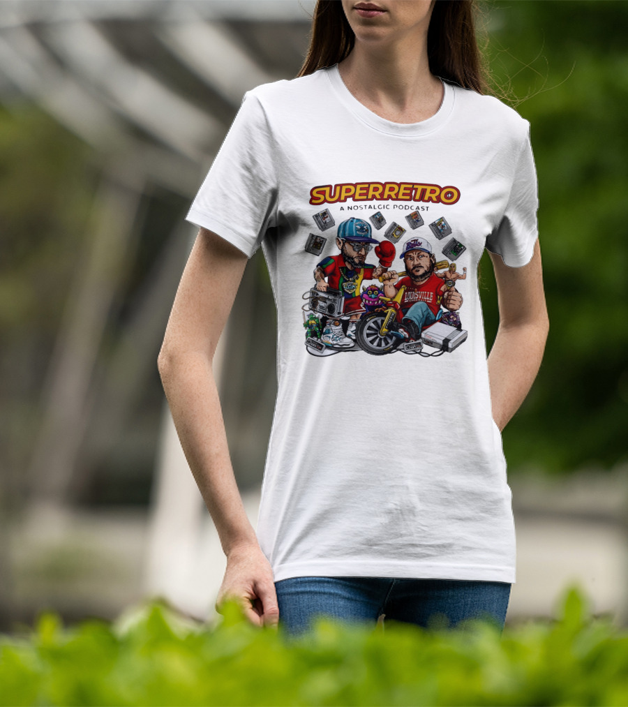 SuperRetro A Nostalgic Podcast Charlotte Hornets Louisville Cardinals Boombox Ugk Figurines Retro Games T-Shirt