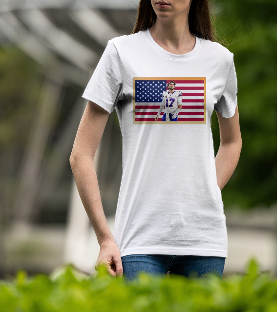 Josh Allen Buffalo Bills American Flag Football Star 17 T-Shirt
