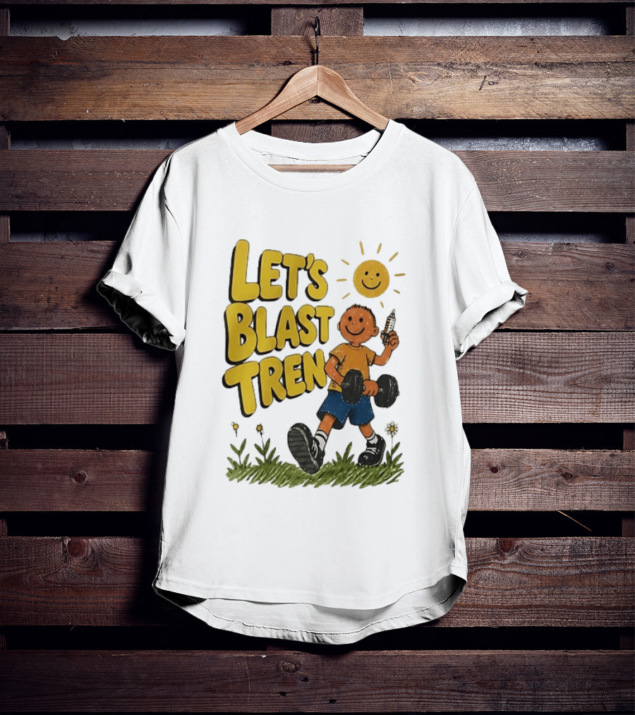 Let's Blast Tren Bodybuilding Fitness Workout Cartoon Dumbbell Sun T-Shirt
