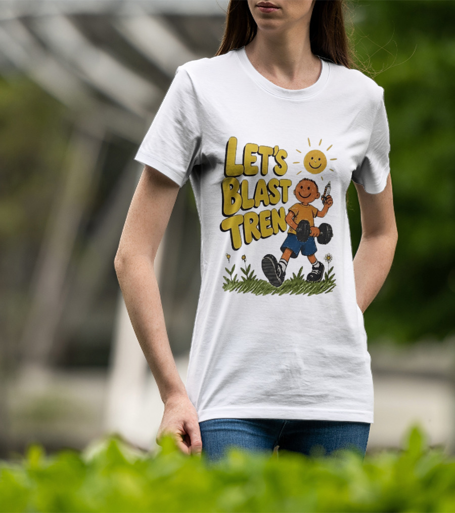 Let's Blast Tren Bodybuilding Fitness Workout Cartoon Dumbbell Sun T-Shirt