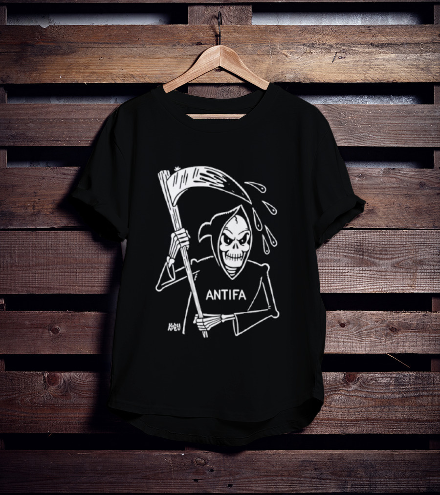 Grim Reaper Scythe Antifa Skeleton Political Skeleton T-Shirt