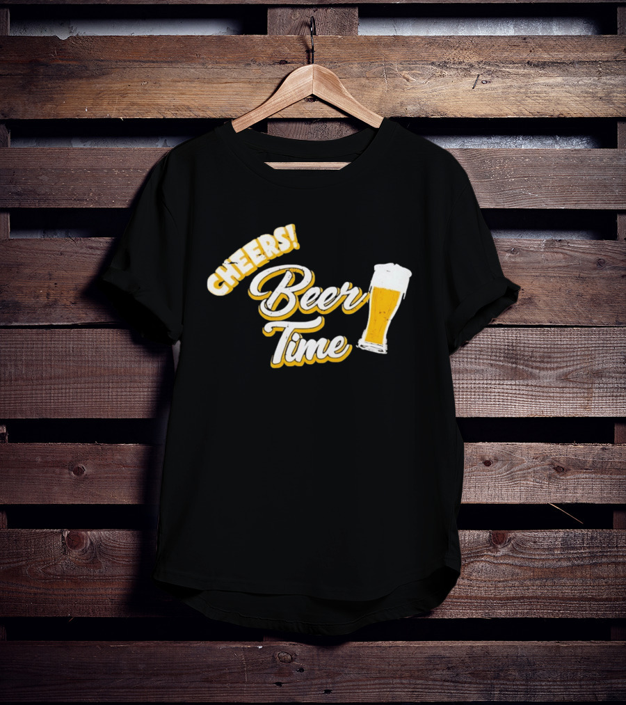 Cheers Beer Time Distressed Alcohol Drinking T-Shirt