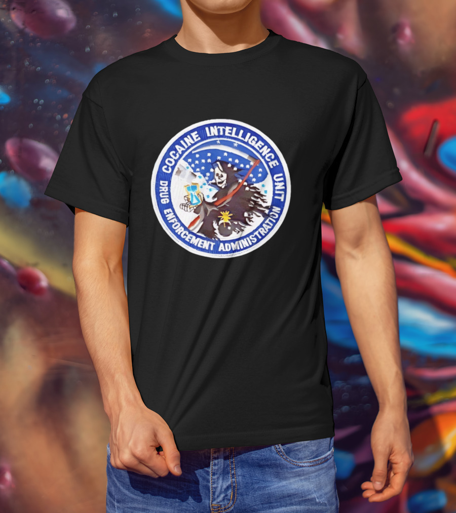 Cocaine Intelligence Unit Drug Enforcement Administration Grim Reaper Holding Hourglass Patch T-Shirt