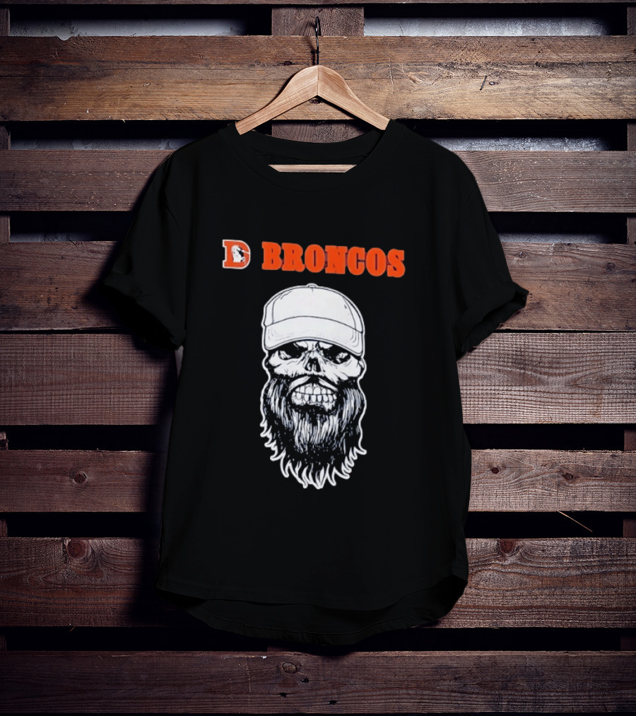 Broncos Bearded Skull With Cap Football Fan T-Shirt
