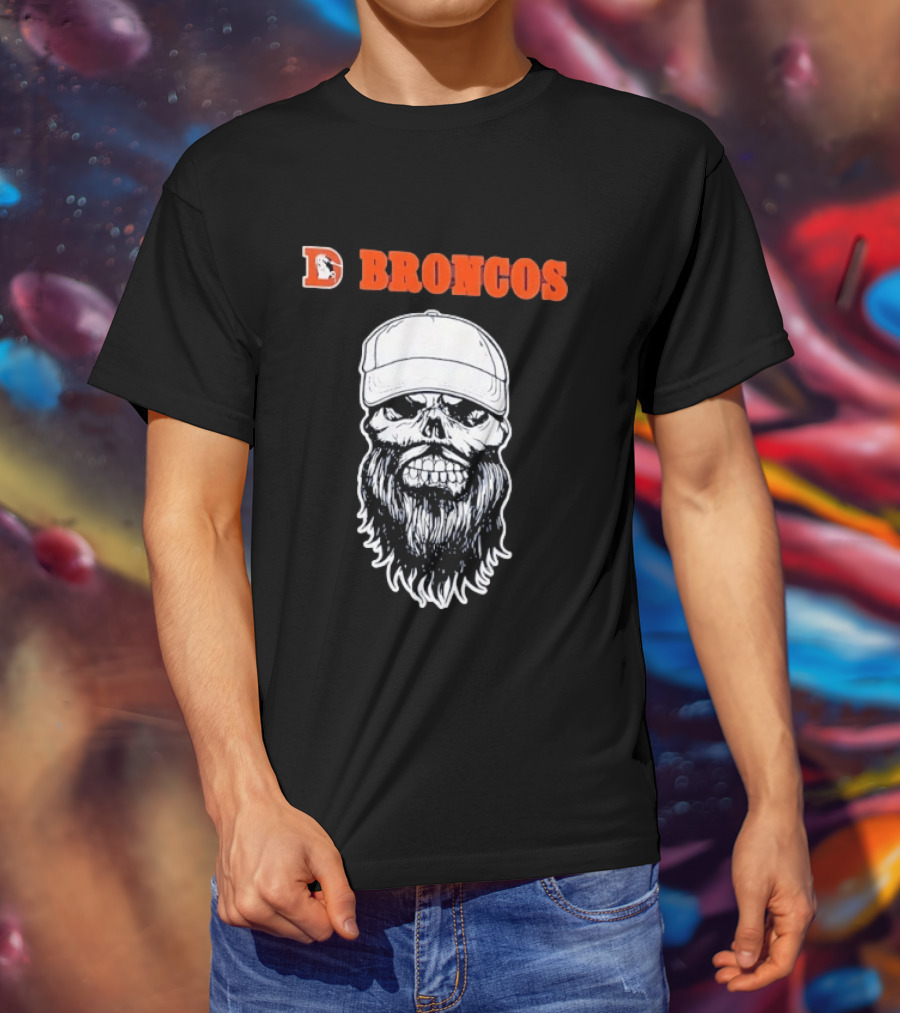 Broncos Bearded Skull With Cap Football Fan T-Shirt