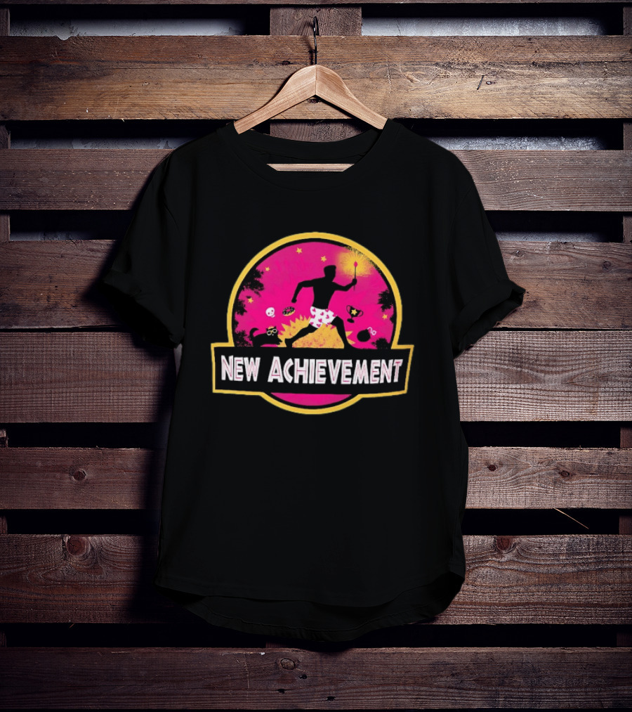 New Achievement Gaming Gamer Video Game Silhouette With Cat And Trophy T-Shirt