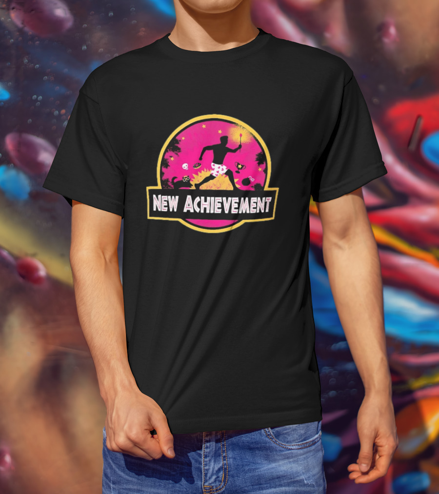 New Achievement Gaming Gamer Video Game Silhouette With Cat And Trophy T-Shirt