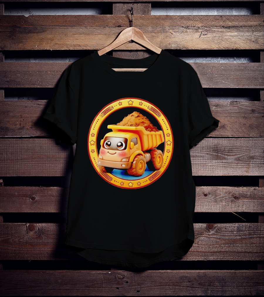 Yellow Dump Truck With Dirt Cute Construction Vehicle With Stars T-Shirt