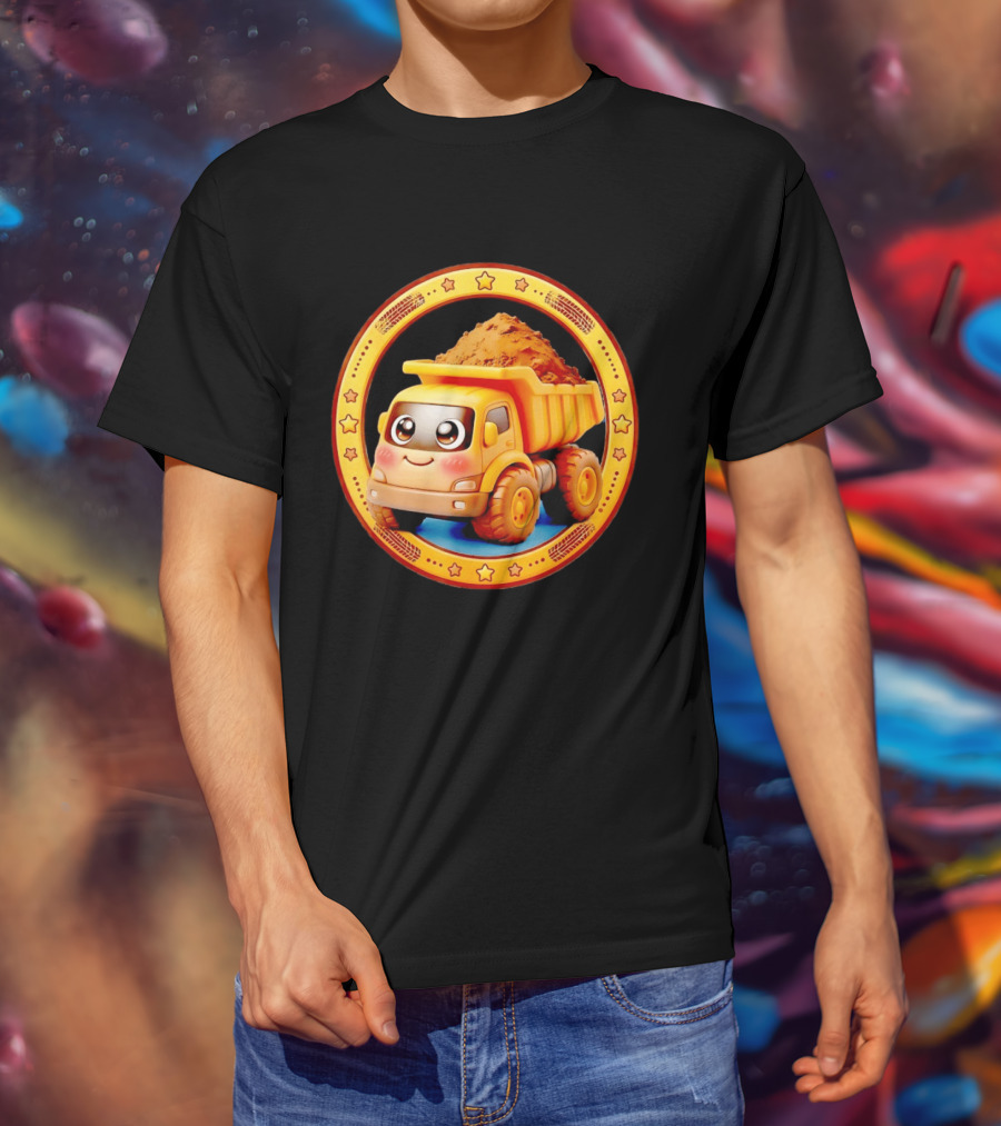 Yellow Dump Truck With Dirt Cute Construction Vehicle With Stars T-Shirt