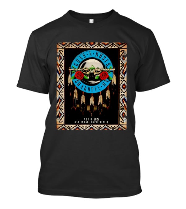 Guns N' Roses Shakopee MN August 8 2026 Mystic Lake Amphitheater Beaded Border Feathers Roses T-Shirt