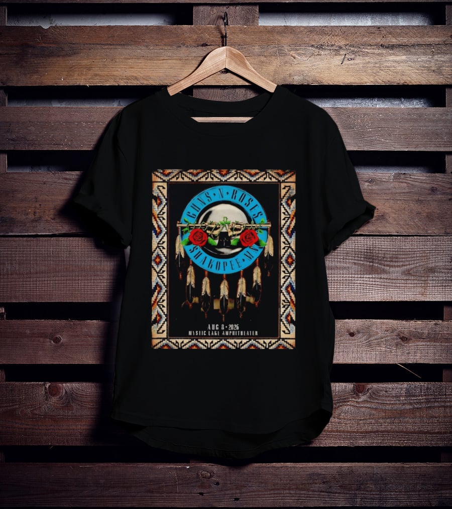 Guns N' Roses Shakopee MN August 8 2026 Mystic Lake Amphitheater Beaded Border Feathers Roses T-Shirt