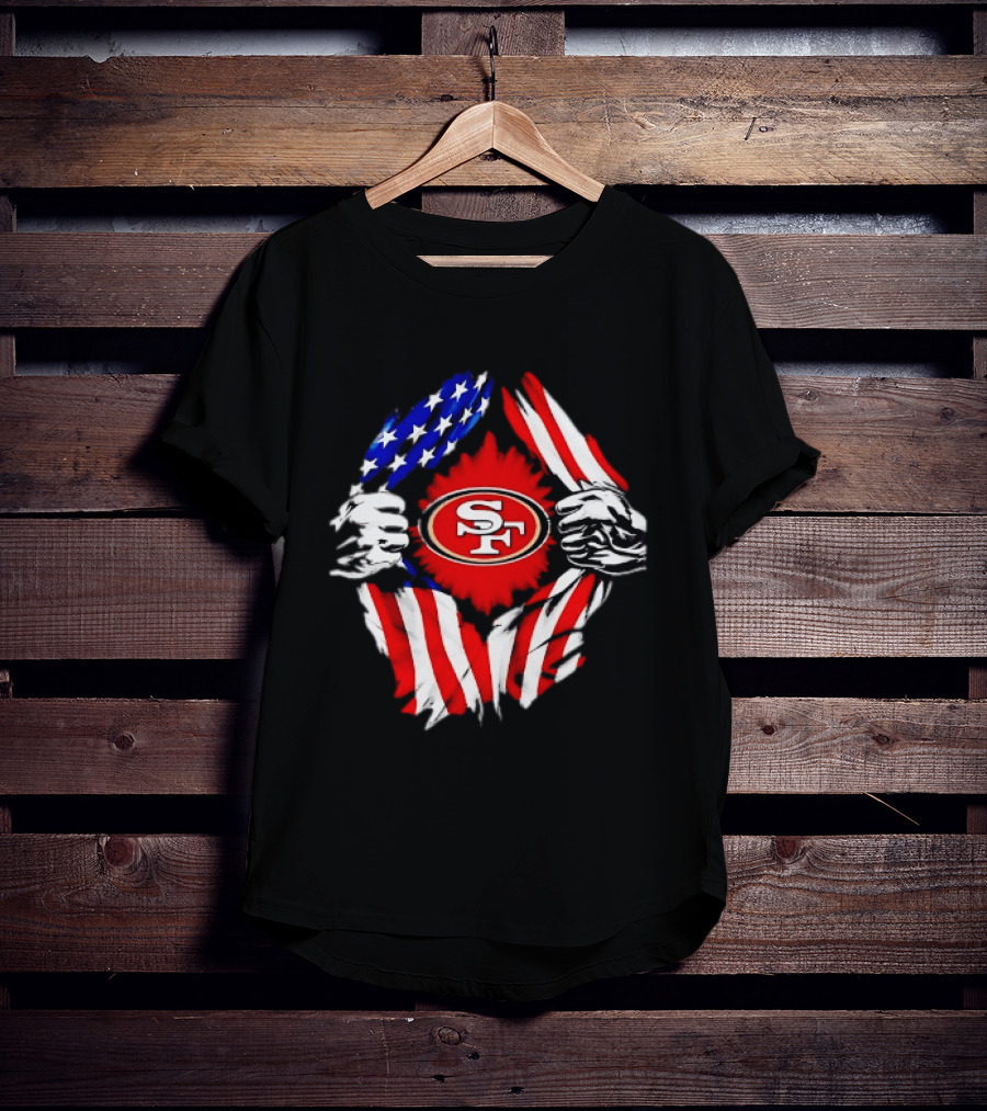 San Francisco 49ers SF American Flag Ripped Chest T-Shirt