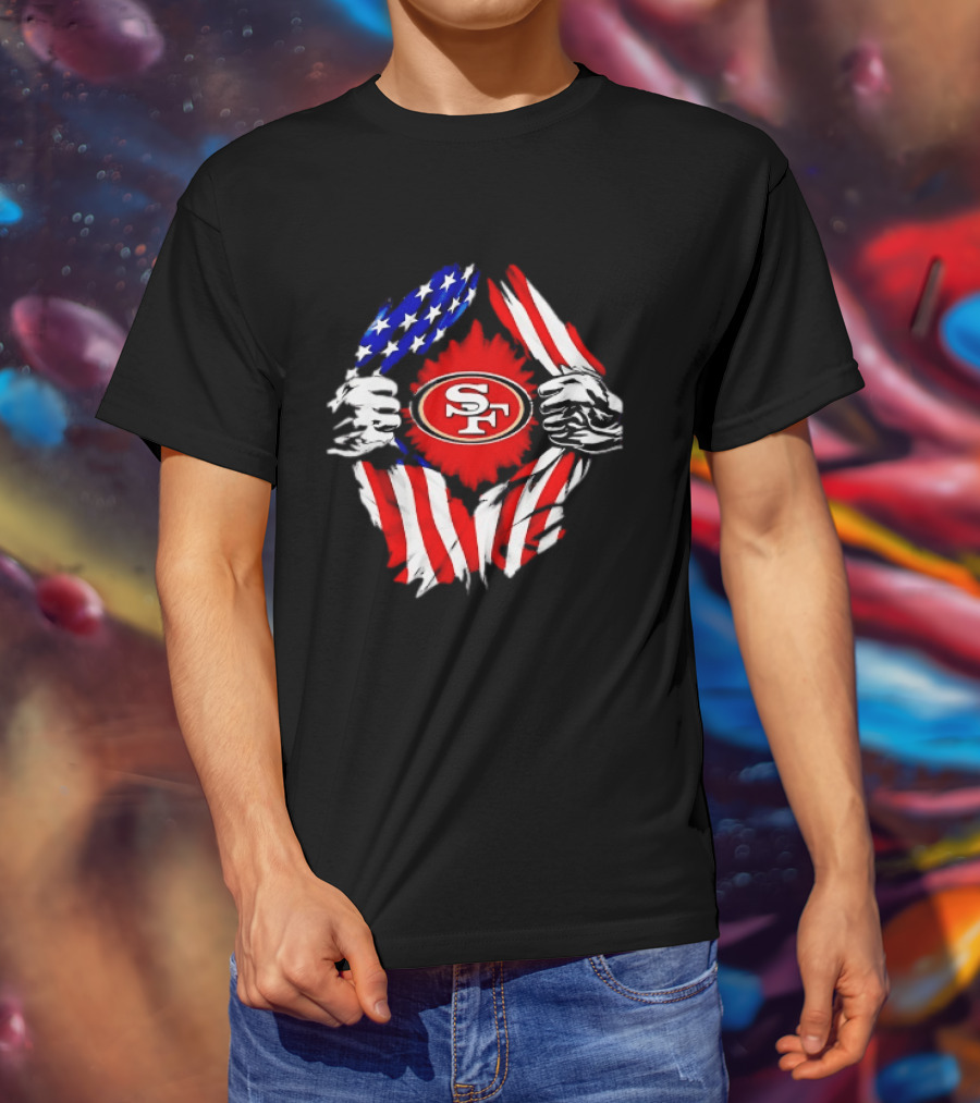 San Francisco 49ers SF American Flag Ripped Chest T-Shirt