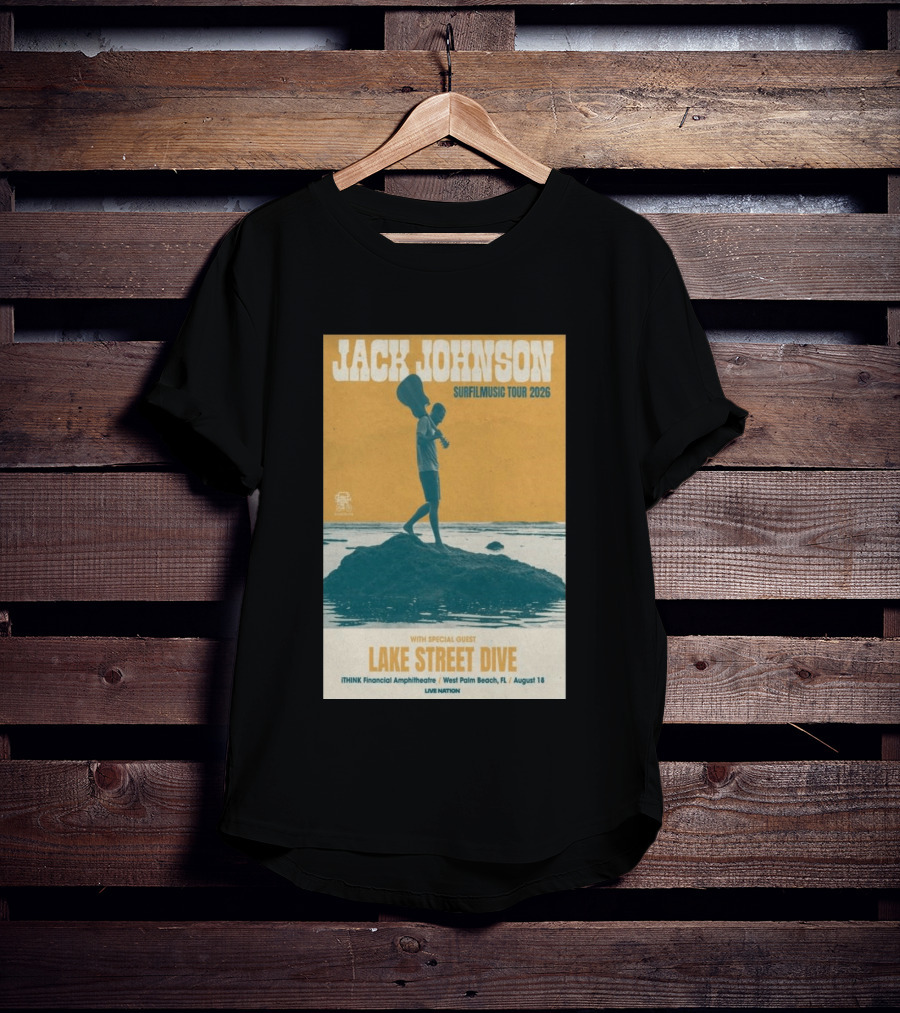 Jack Johnson Surfilmusic Tour 2026 Lake Street Dive ITHINK Financial Amphitheatre West Palm Beach August 18 T-Shirt