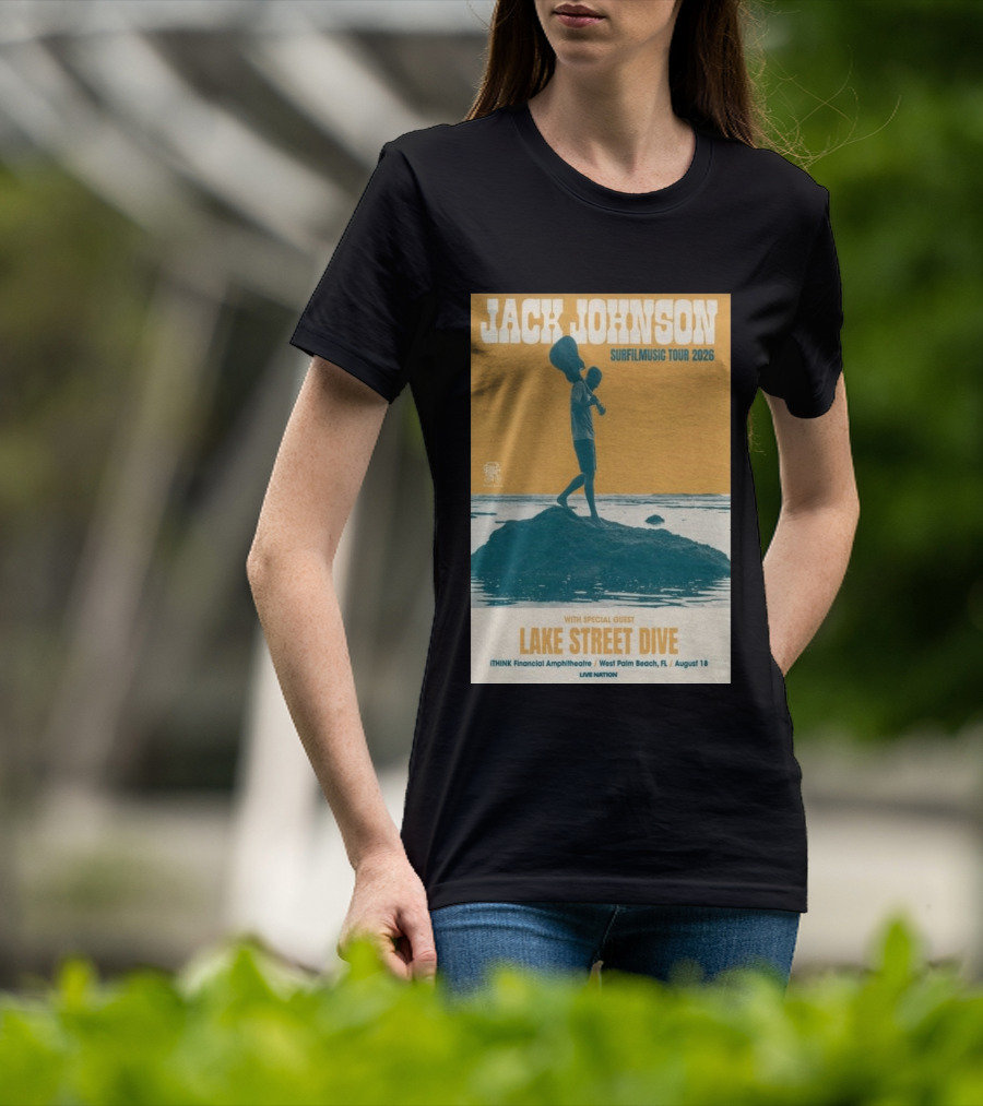Jack Johnson Surfilmusic Tour 2026 Lake Street Dive ITHINK Financial Amphitheatre West Palm Beach August 18 T-Shirt