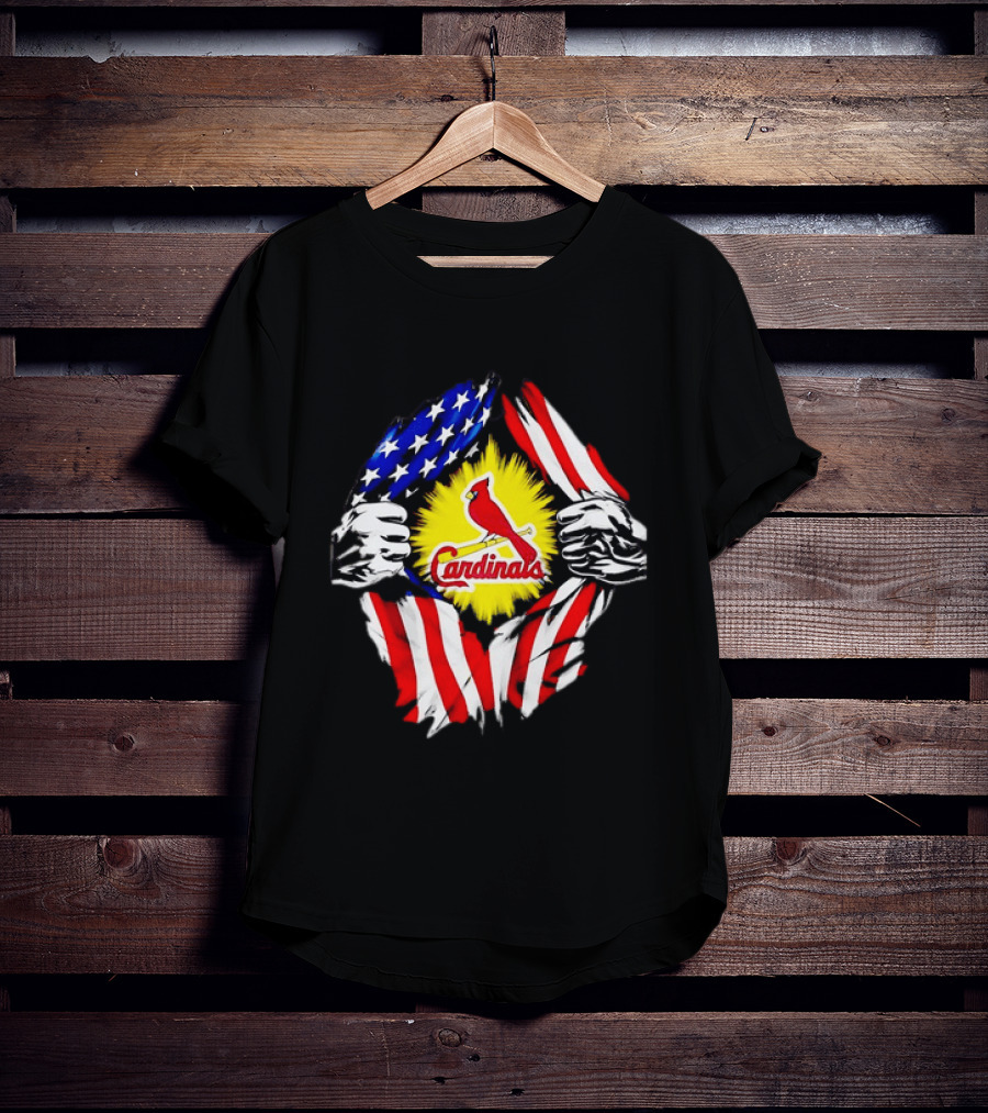 St Louis Cardinals Ripped American Flag Chest Baseball Fan Gear T-Shirt