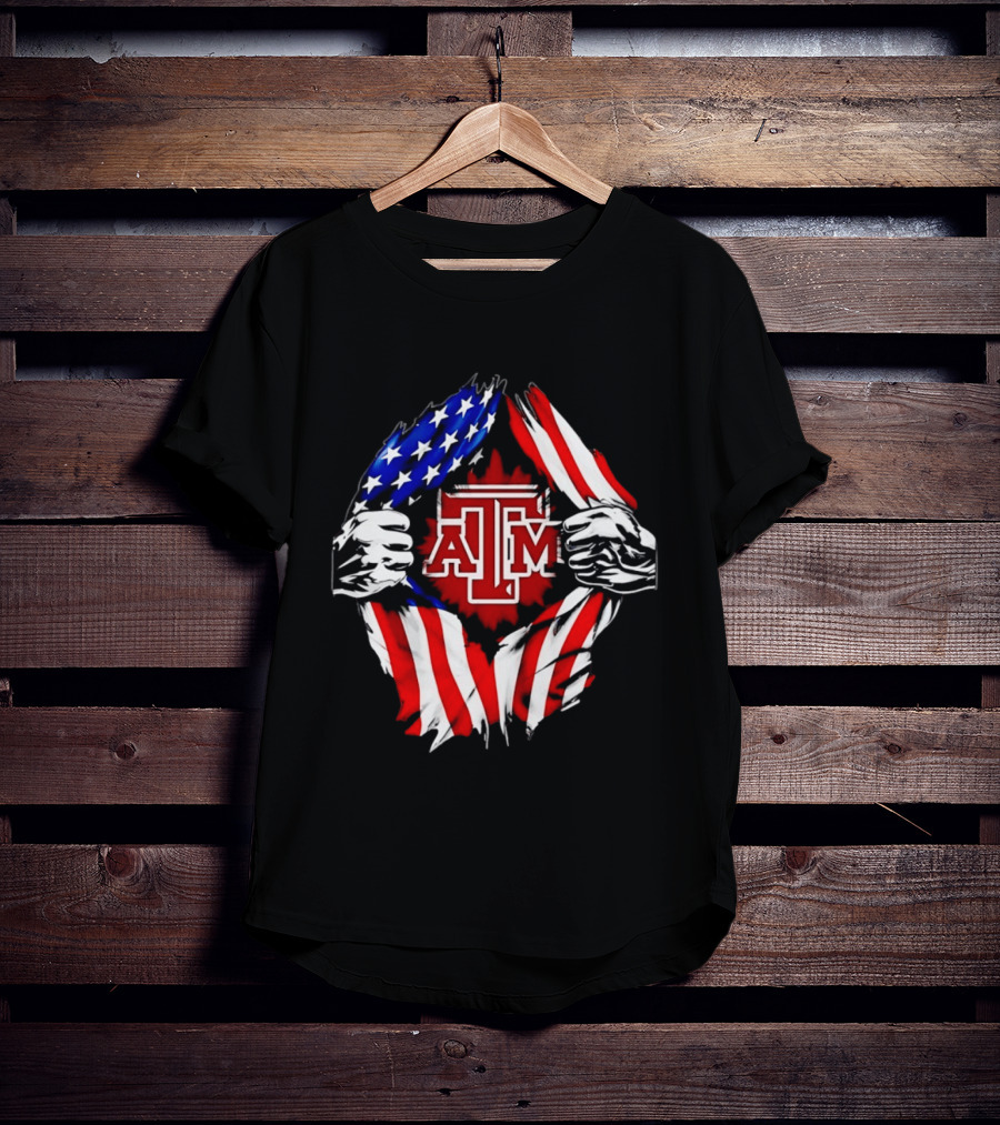Texas A And M University Ripped Chest American Flag T-Shirt