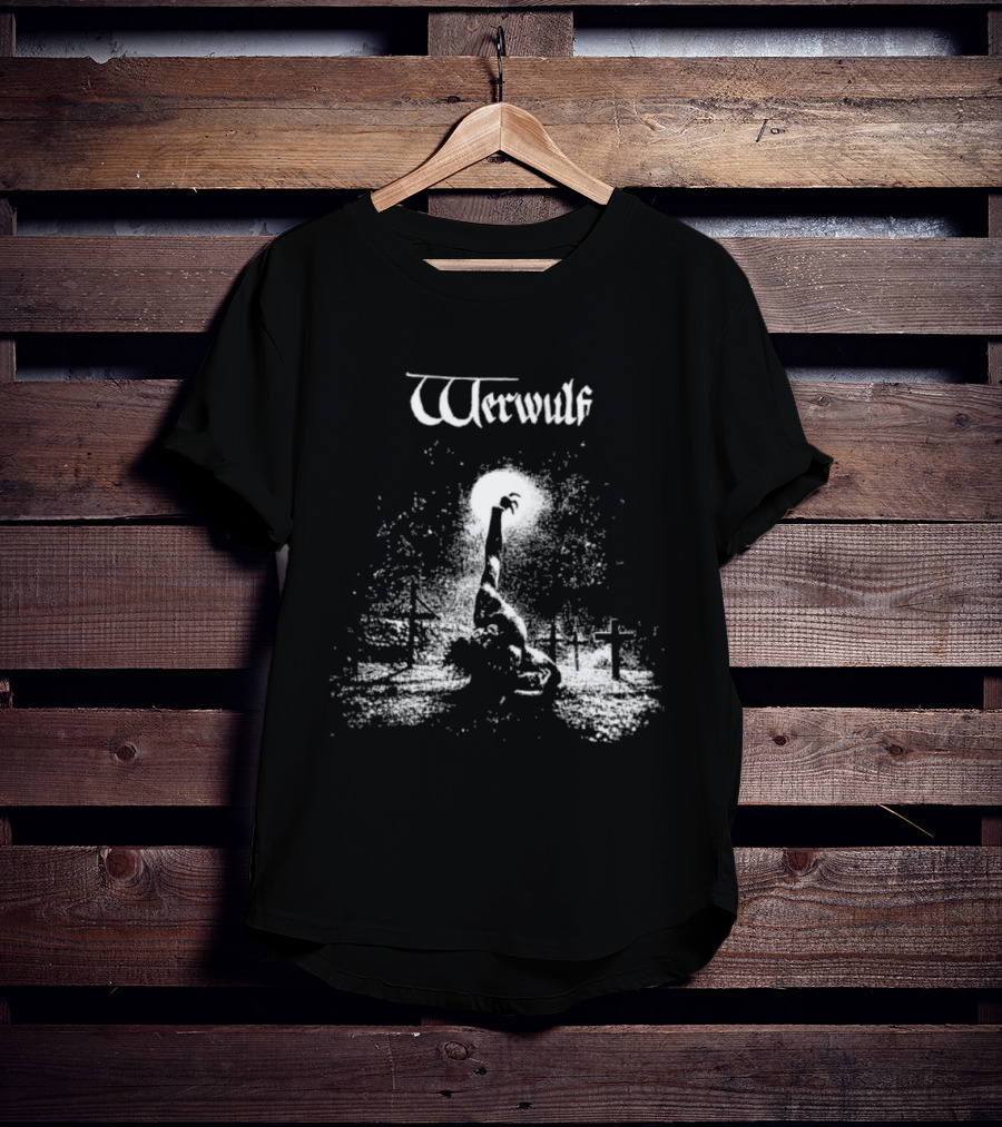 Werwulf Devoureth All Mankynde Black Metal Crosses And Moonlit Scene T-Shirt