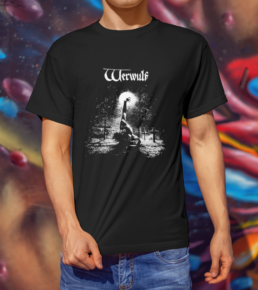 Werwulf Devoureth All Mankynde Black Metal Crosses And Moonlit Scene T-Shirt