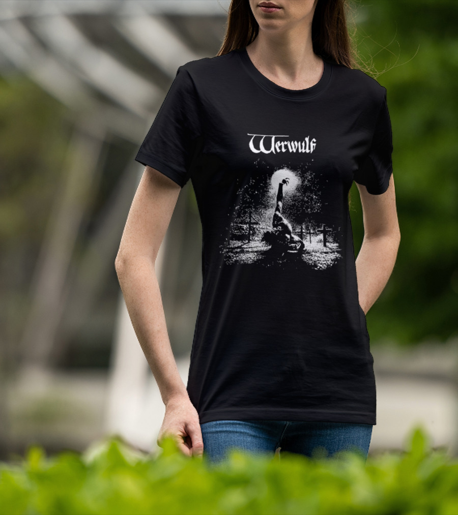 Werwulf Devoureth All Mankynde Black Metal Crosses And Moonlit Scene T-Shirt