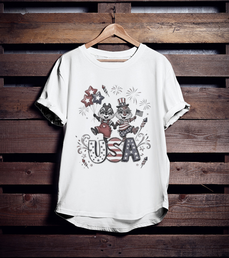Chip And Dale USA Patriotic Fireworks Stars And Stripes Fourth Of July T-Shirt