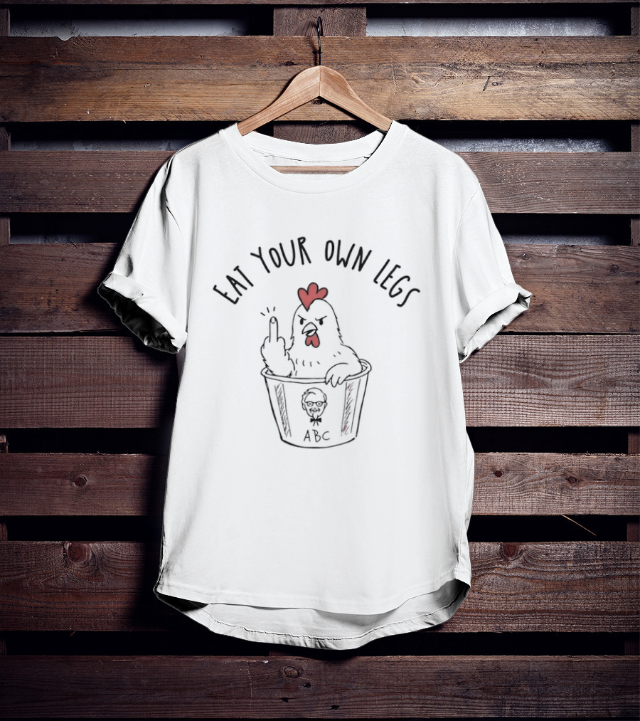 Eat Your Own Legs ABC Chicken Middle Finger Gesture T-Shirt