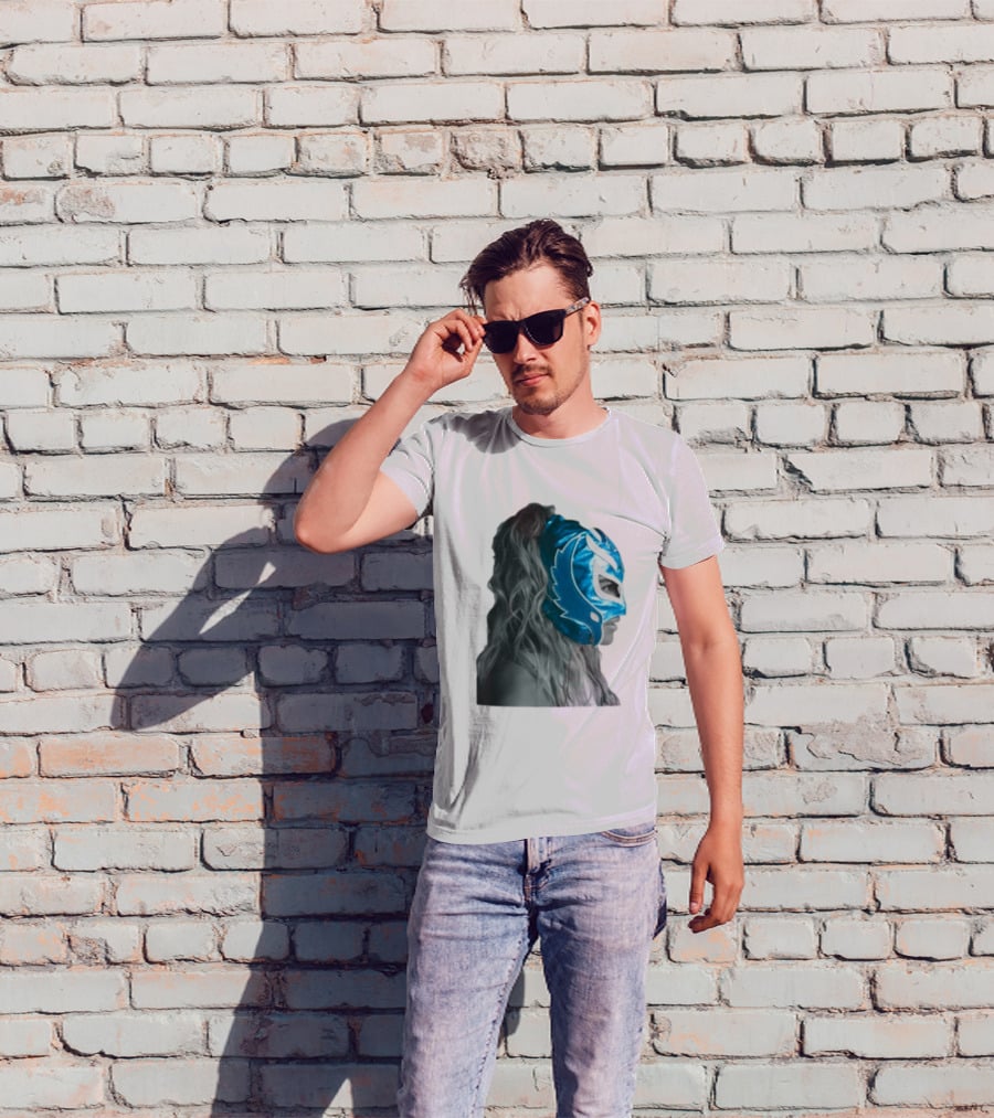 Karol G Store Limited Edition Cream Blue Luchador Mask T-Shirt