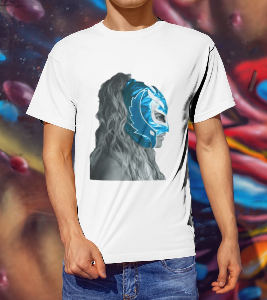 Karol G Store Limited Edition Cream Blue Luchador Mask T-Shirt