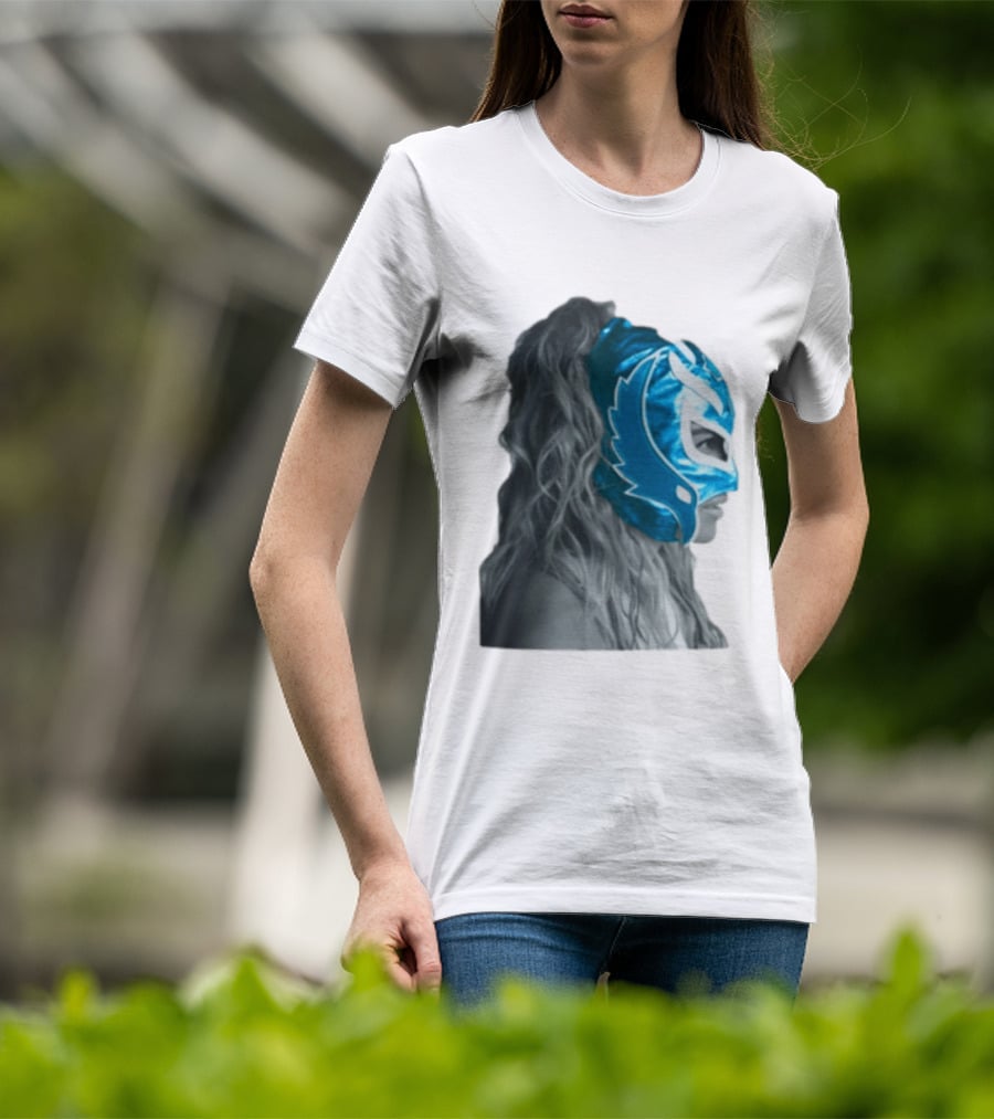 Karol G Store Limited Edition Cream Blue Luchador Mask T-Shirt