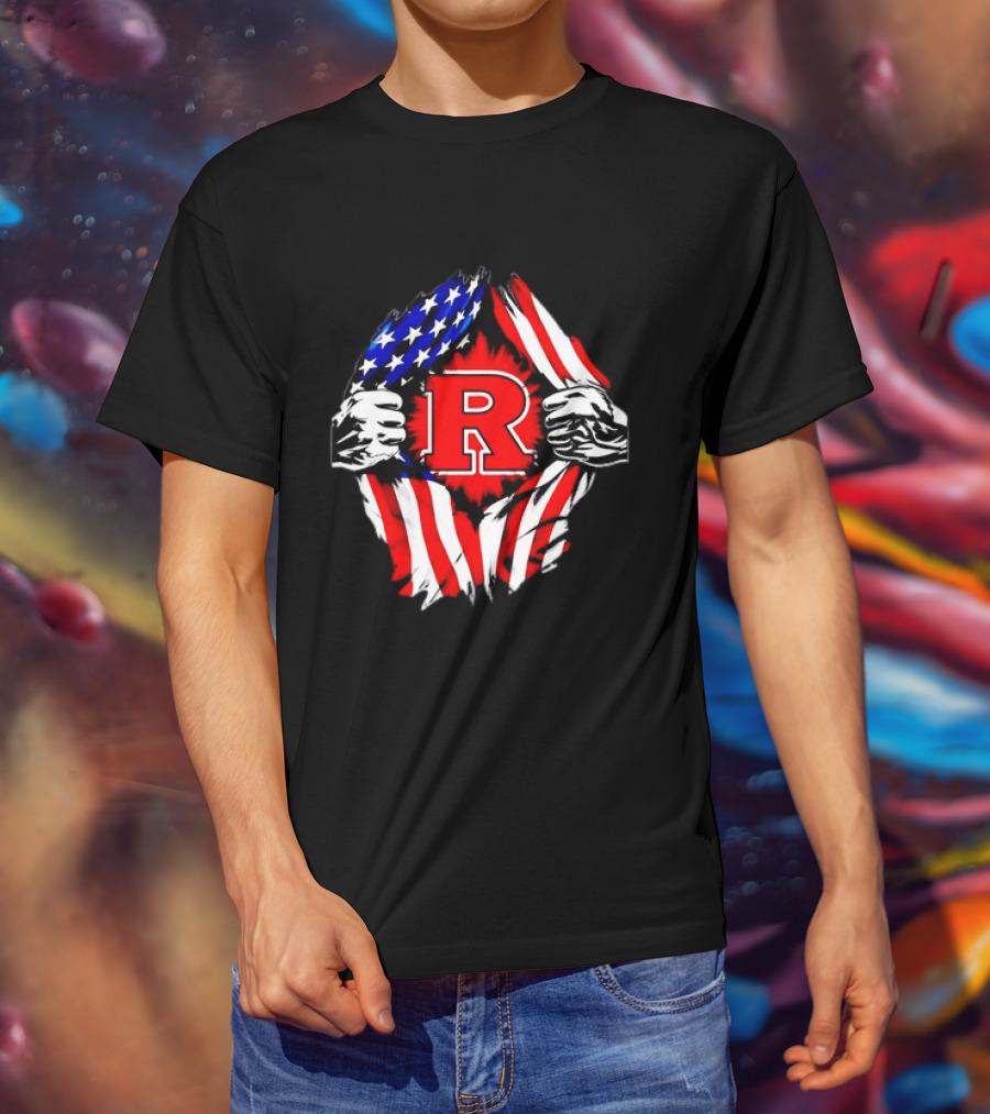 Rutgers Scarlet Knights American Flag R T-Shirt