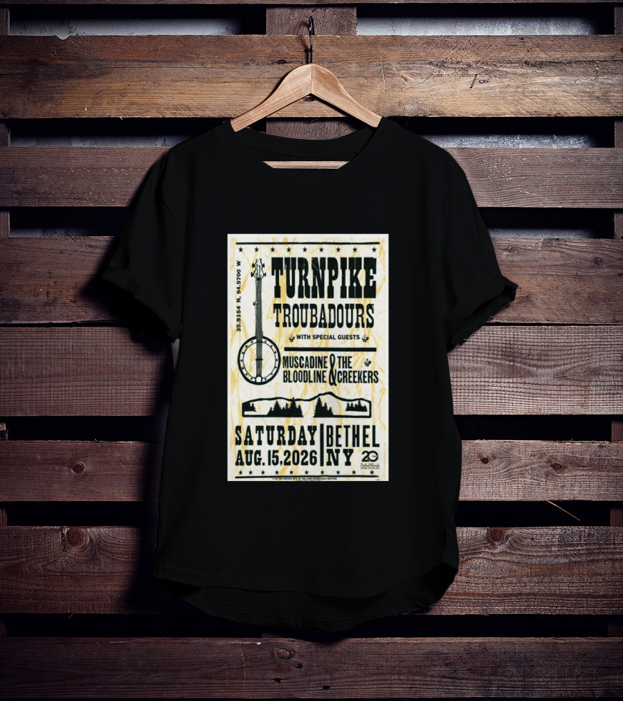 Turnpike Troubadours Bethel Woods 2026 With Muscadine Bloodline The Creekers August 15 Concert T-Shirt