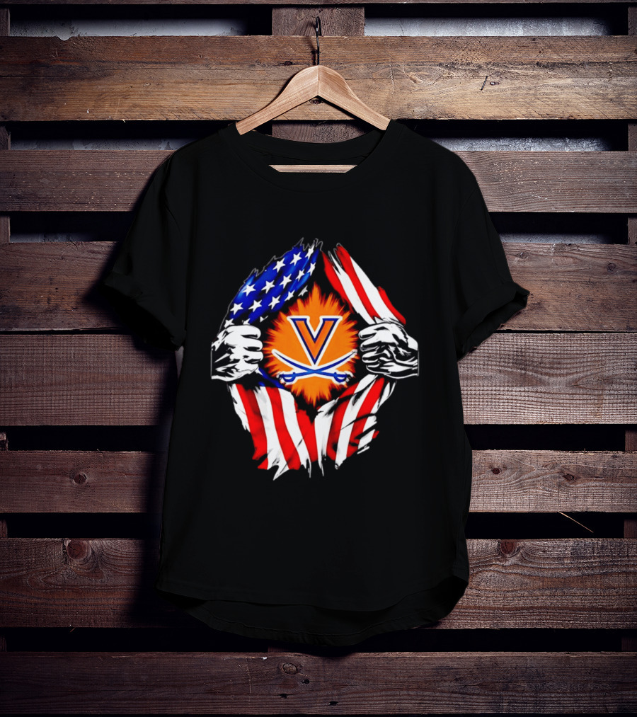 Virginia Cavaliers American Flag Ripped Chest V T-Shirt