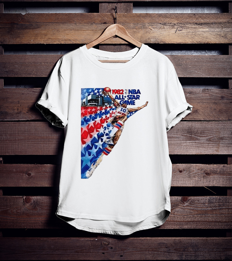1982 NBA All Star Game Dunking Pose With Stars And Stripes T-Shirt
