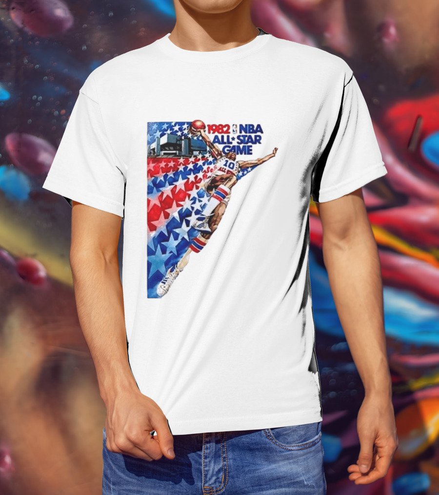 1982 NBA All Star Game Dunking Pose With Stars And Stripes T-Shirt
