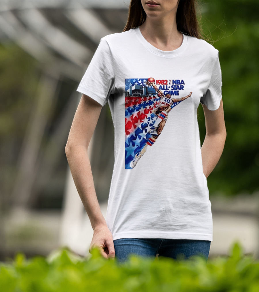 1982 NBA All Star Game Dunking Pose With Stars And Stripes T-Shirt