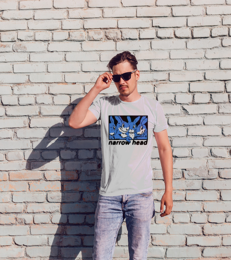 Narrow Head Four Rabbits Blue Black White T-Shirt