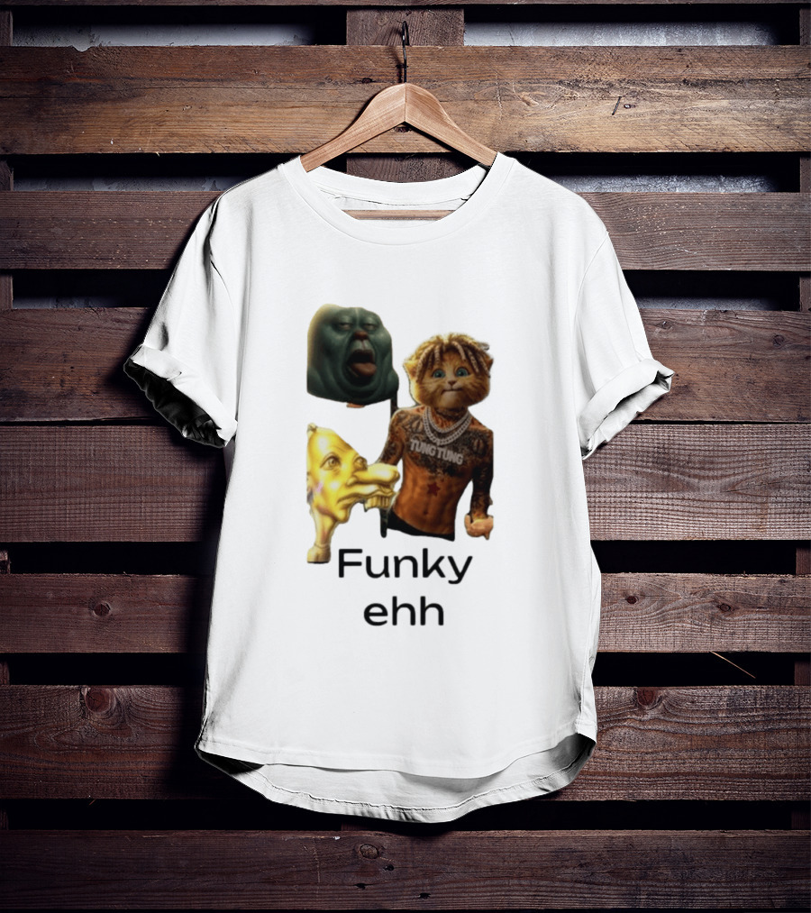 Neegy Funky Ehh Tung Tung Cat Tattoo Character Trio T-Shirt