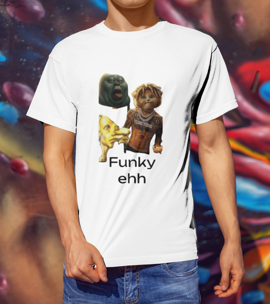 Neegy Funky Ehh Tung Tung Cat Tattoo Character Trio T-Shirt