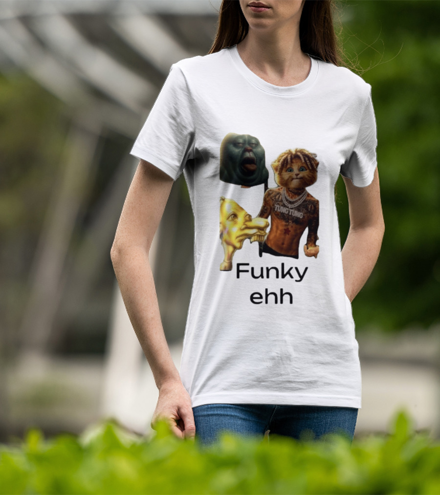Neegy Funky Ehh Tung Tung Cat Tattoo Character Trio T-Shirt