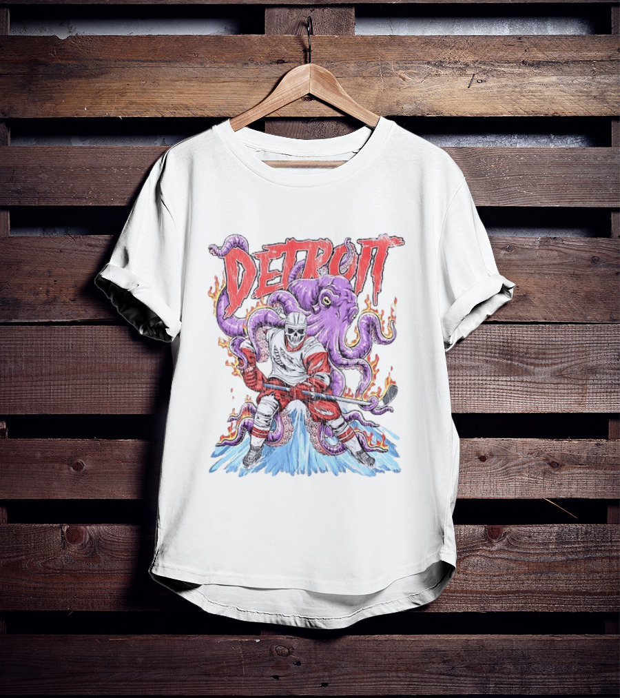 Detroit Red Wings Skeleton Hockey Octopus Distressed T-Shirt