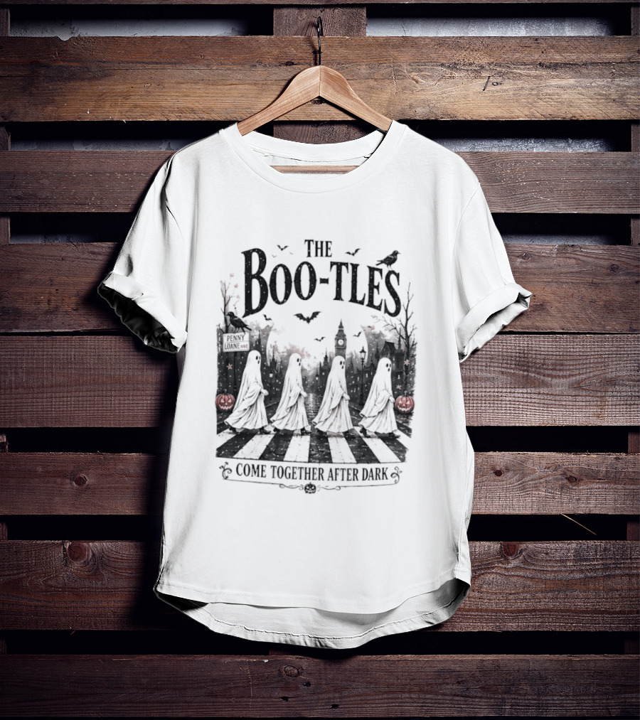 The Boo Tles Come Together After Dark Halloween Ghostly Abbey Road Bats Pumpkins T-Shirt
