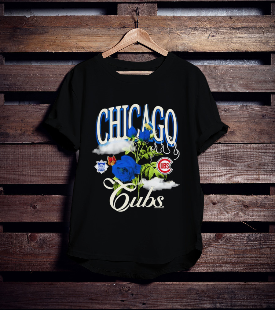Chicago Cubs National League Blue Floral Rose Clouds T-Shirt