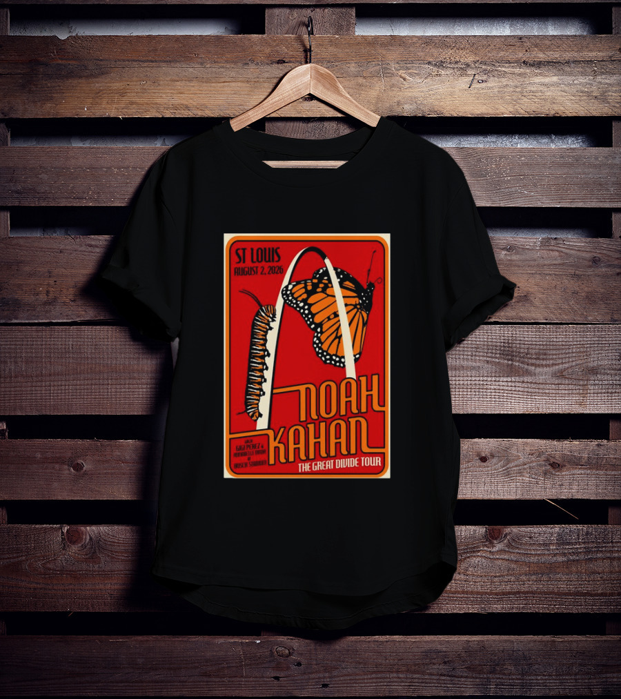 Noah Kahan August 2 2026 St Louis The Great Divide Tour Monarch Arch T-Shirt