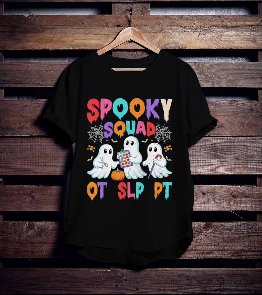 OT SLP PT Spooky Squad Halloween Ghosts Pumpkin Clipboard Lollipop T-Shirt