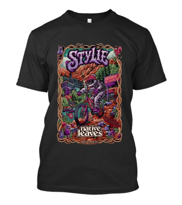Stylie Native Leaves Yeti Mountain Biking Sound Bar Fort Collins Oct 10 2026 T-Shirt