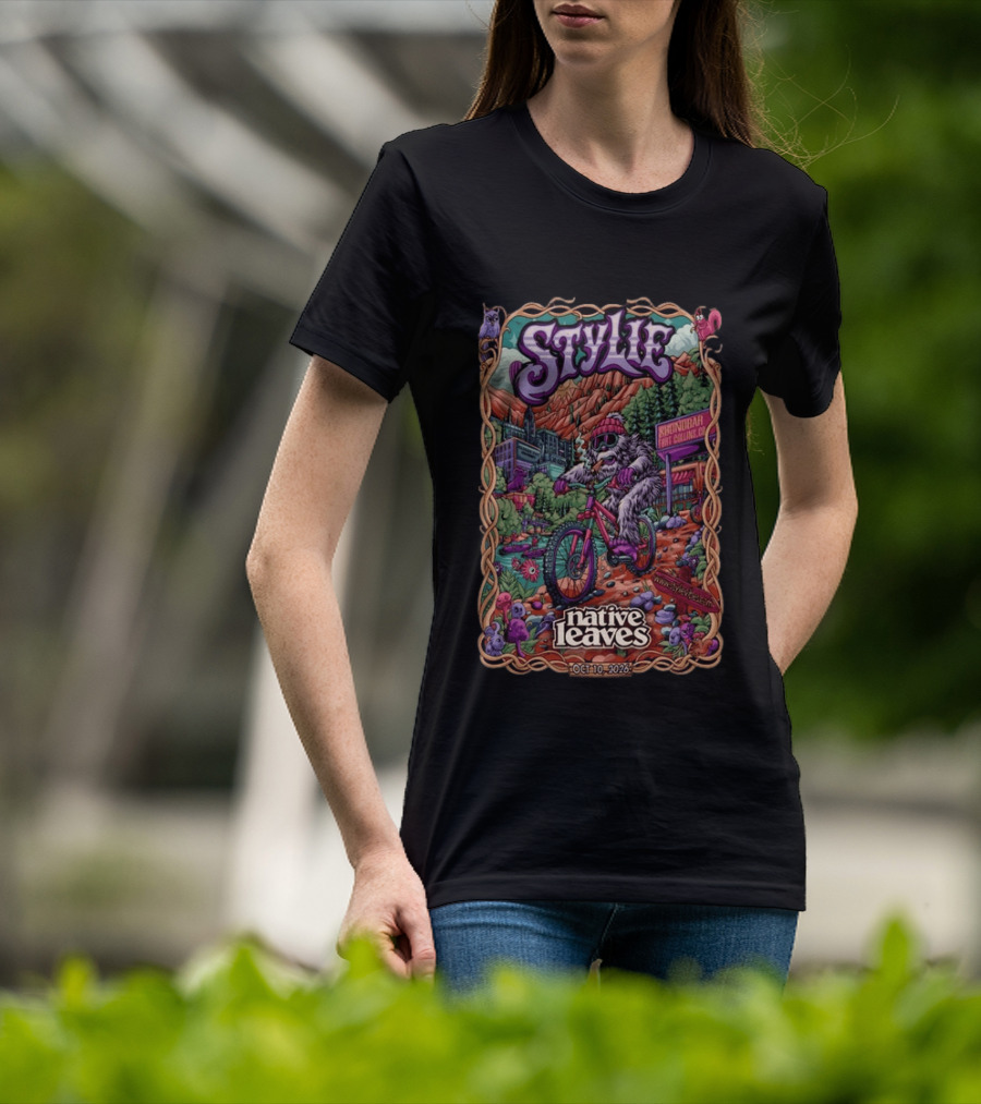 Stylie Native Leaves Yeti Mountain Biking Sound Bar Fort Collins Oct 10 2026 T-Shirt