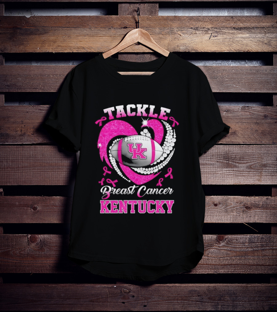 Tackle Breast Cancer Kentucky Wildcats UK Football Pink Ribbons T-Shirt