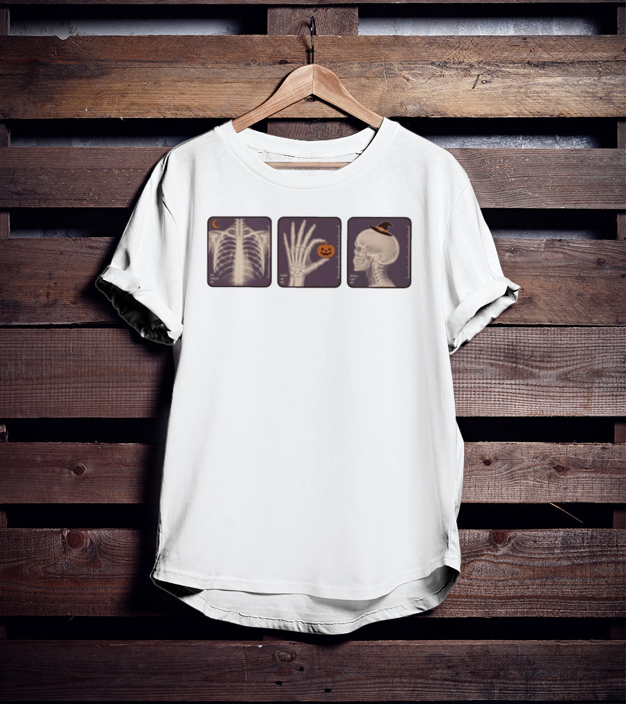 X Ray Skeleton Halloween Chest Hand Pumpkin Skull Witch Hat T-Shirt